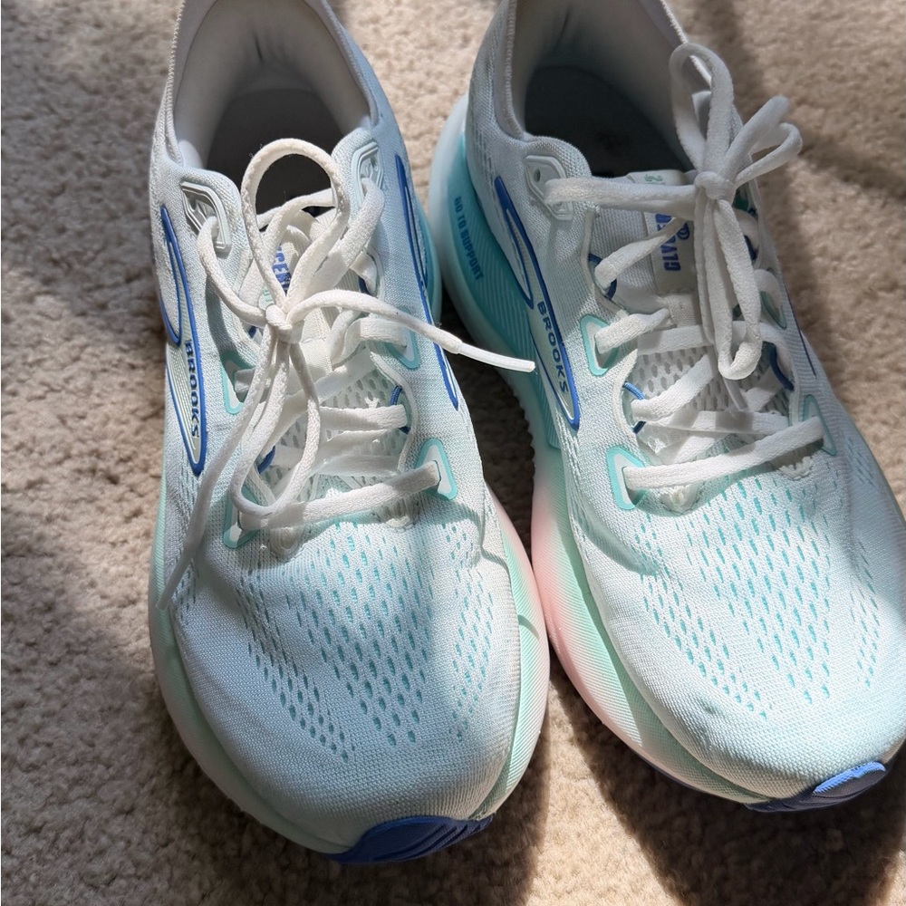 Brooks Women's Athletic Running Shoes in White with Light Blue Accents